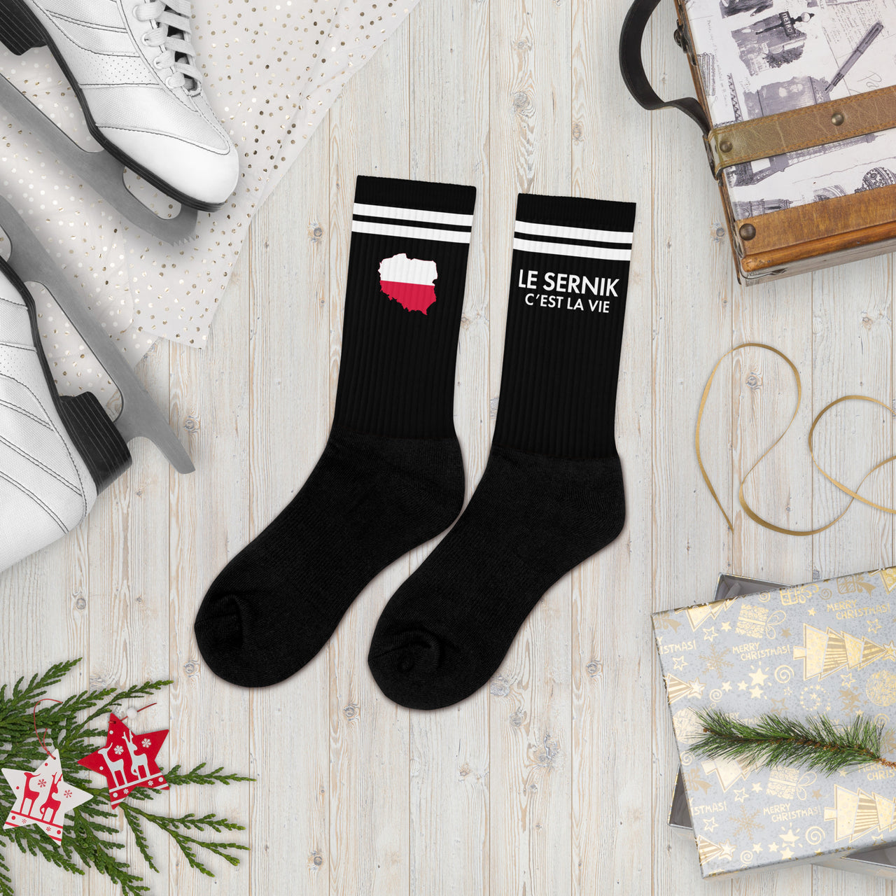 Chaussettes Pologne noires - Sernik c'est la vie motif