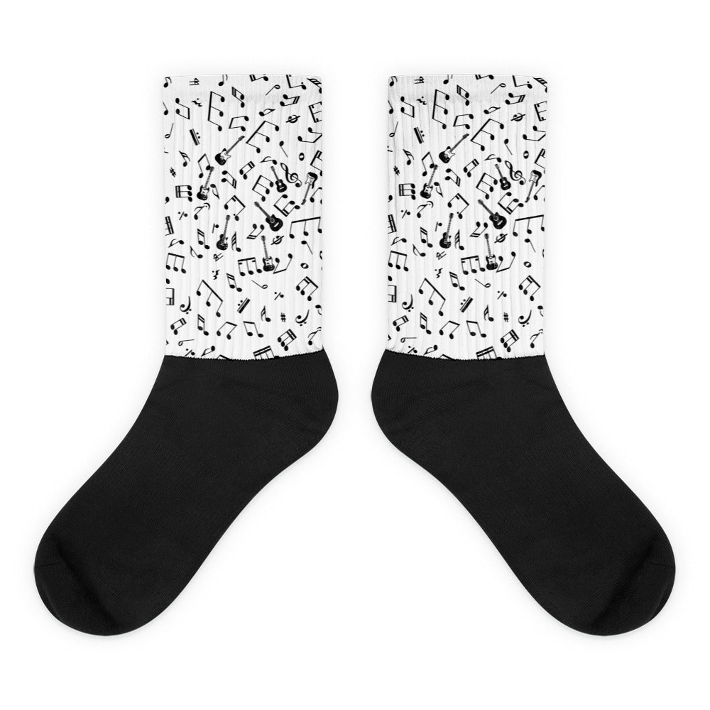 Chaussettes Guitares : blanche et noir motif notes et guitares - Ici & Là - T-shirts & Souvenirs de chez toi