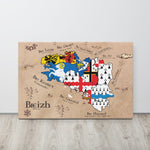 Toile cadre décoratif : ( carte des pays bretons avec drapeaux) - Breizh - Bretagne carte - Ici & Là - T-shirts & Souvenirs de chez toi