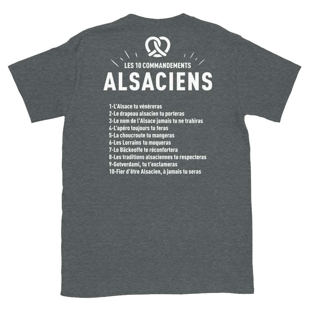 T-shirt Alsaciens noir dos - Les 10 commandements humoristiques