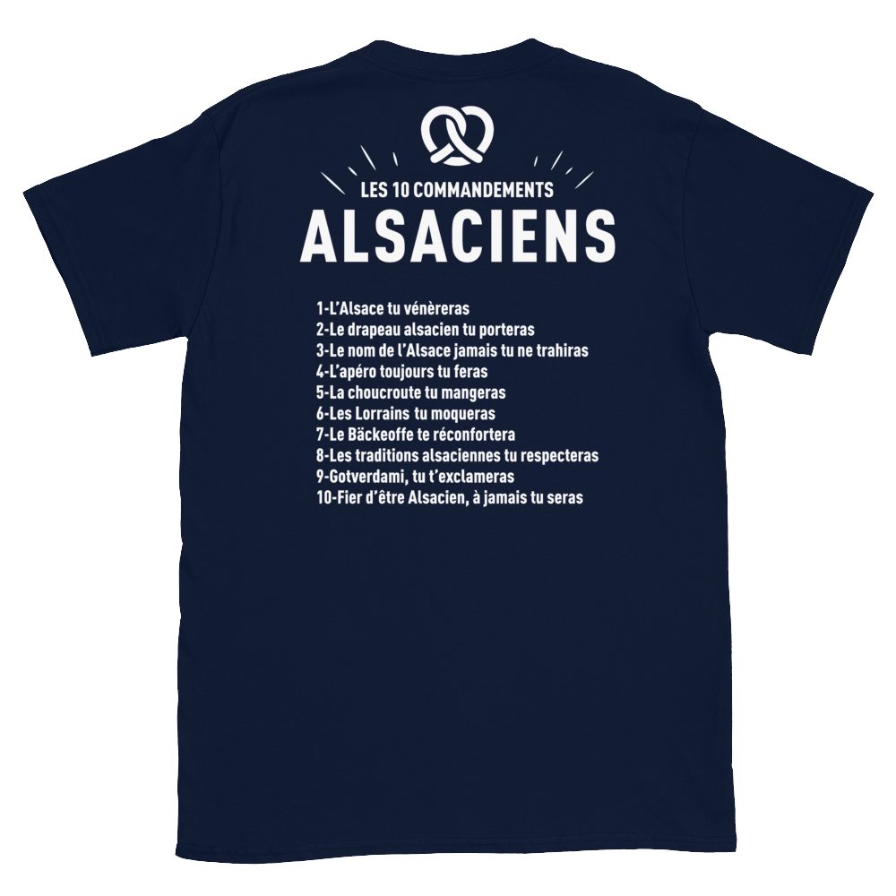 T-shirt Alsaciens bleu marine - Les 10 commandements humoristiques