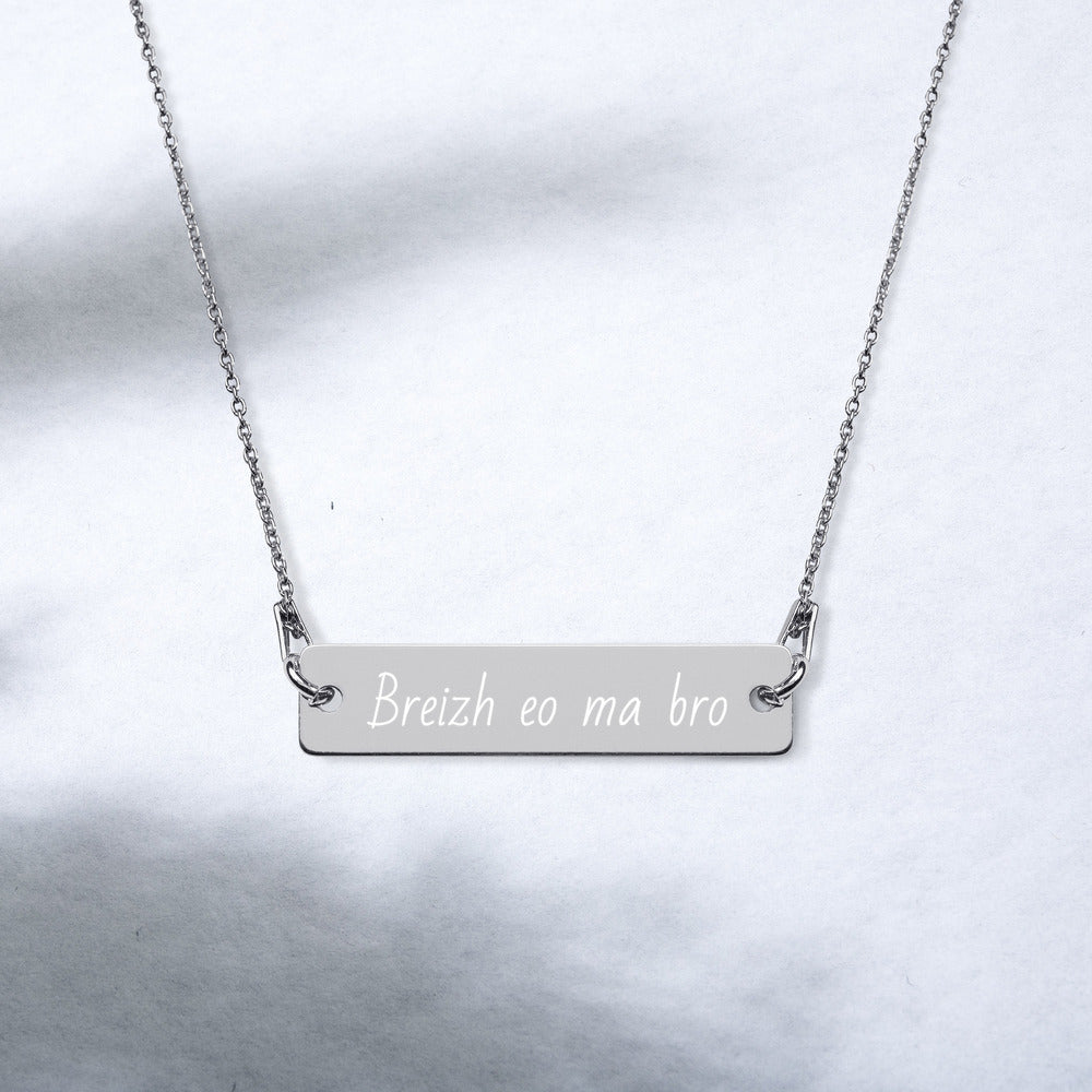 Collier en argent avec pendentif gravé : Breizh eo ma bro - Bretagne mon pays