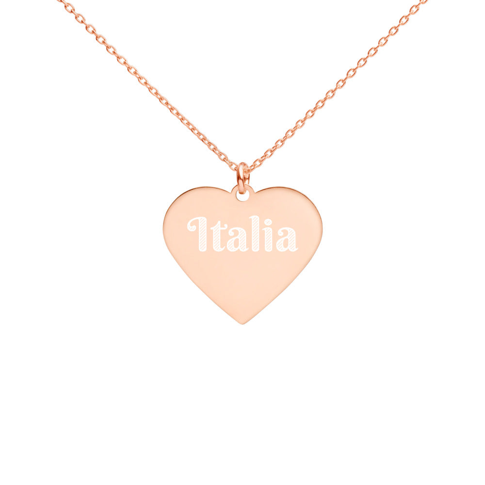 Collier cœur en argent gravé - Italia - Italie - Ici & Là - T-shirts & Souvenirs de chez toi