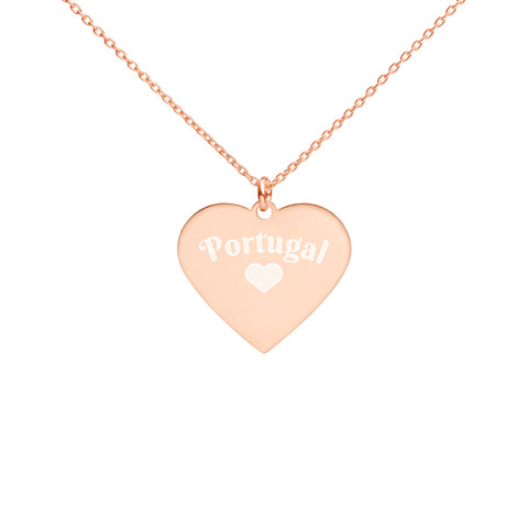 Collier Coeur - Portugal en argent sterling gravé avec coeur gravé - Ici & Là - T-shirts & Souvenirs de chez toi