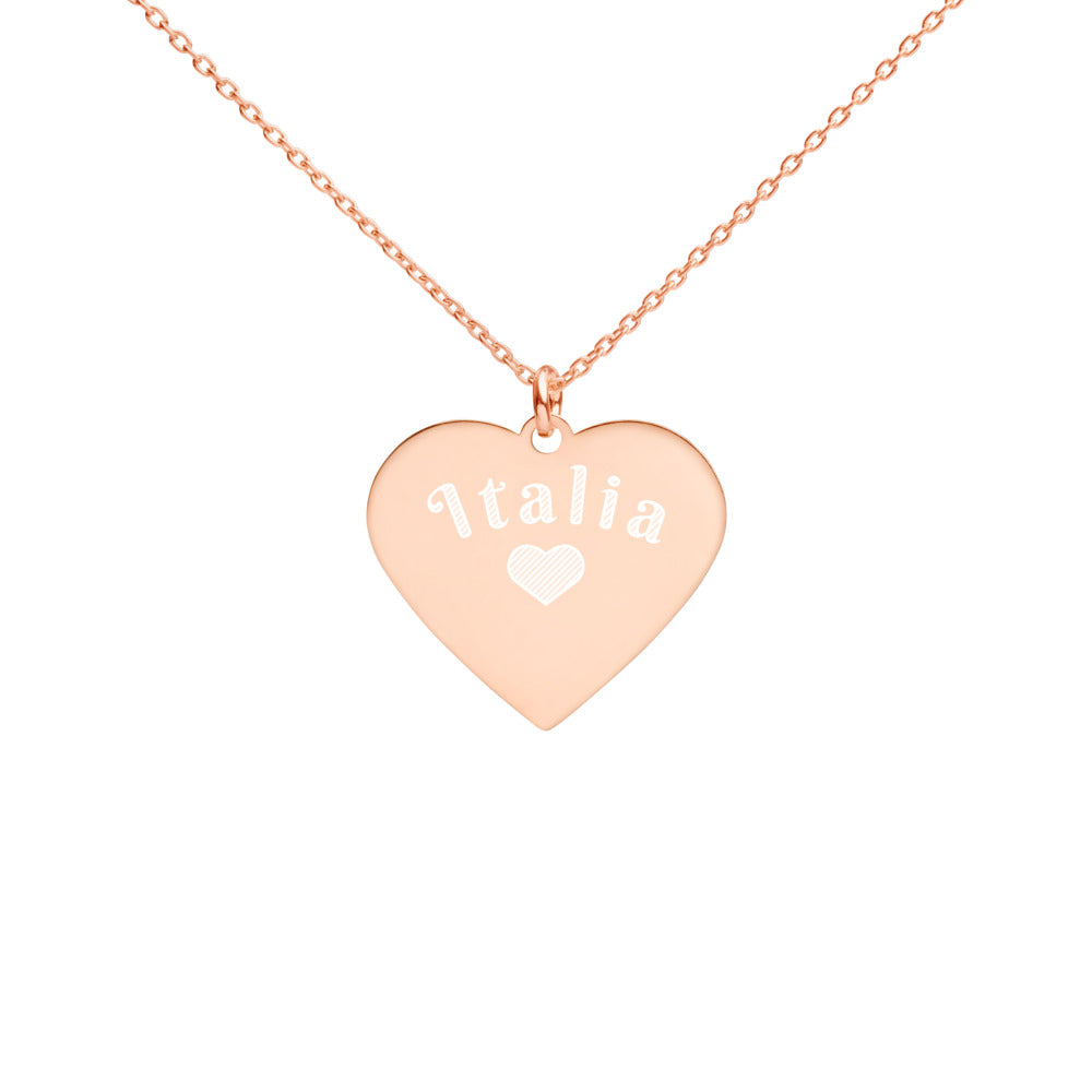 Collier Coeur - Italia en argent sterling gravé avec coeur gravé - Italie - Ici & Là - T-shirts & Souvenirs de chez toi