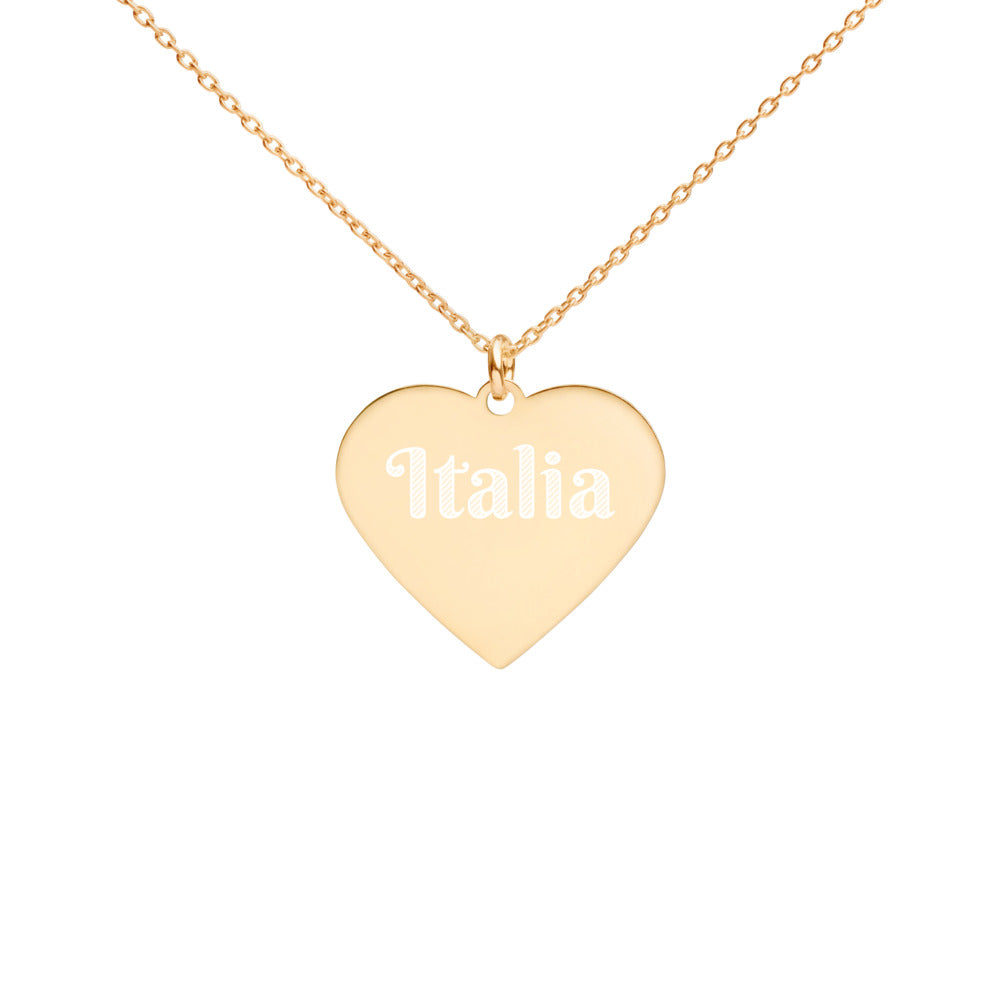 Collier cœur en argent gravé - Italia - Italie - Ici & Là - T-shirts & Souvenirs de chez toi