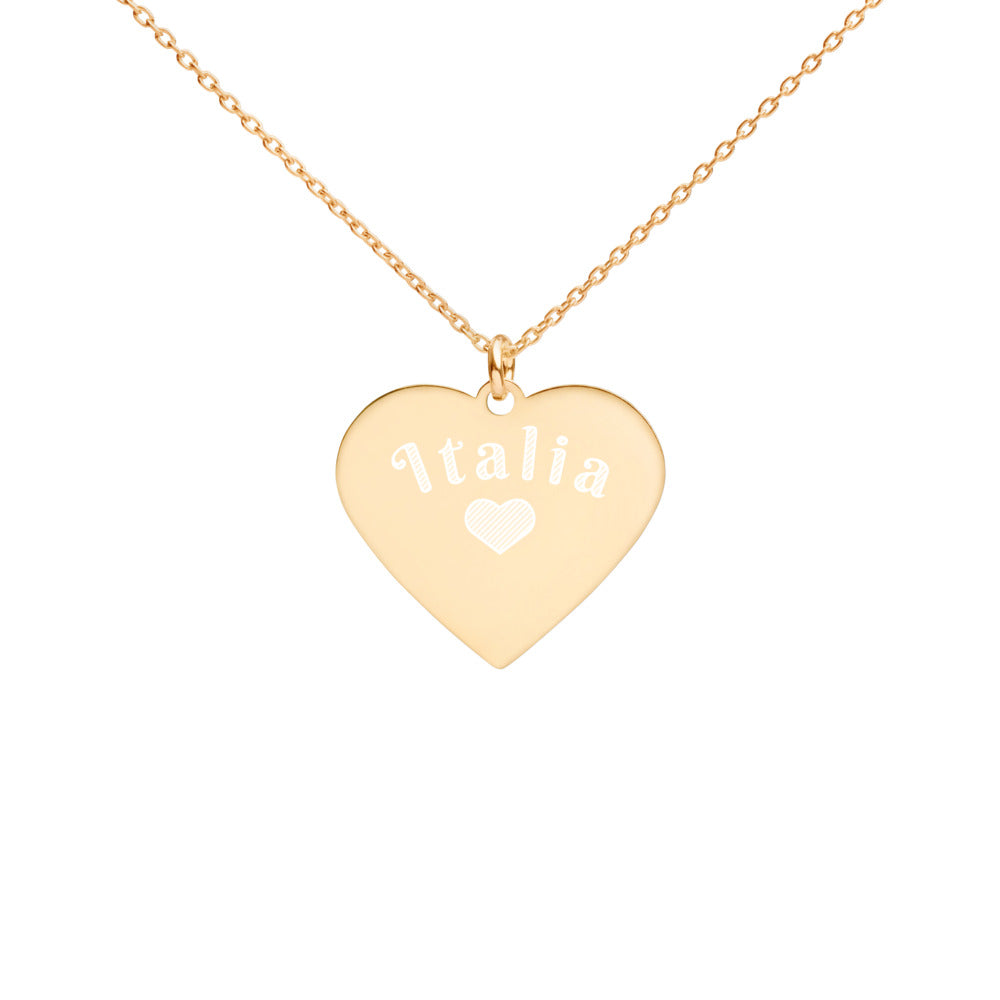 Collier Coeur - Italia en argent sterling gravé avec coeur gravé - Italie - Ici & Là - T-shirts & Souvenirs de chez toi