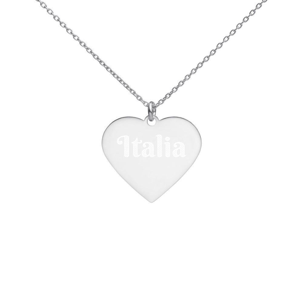 Collier cœur en argent gravé - Italia - Italie - Ici & Là - T-shirts & Souvenirs de chez toi