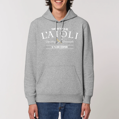 Tant qu'il y a de l'Aïoli - Il y a de l'espoir - Provence - Sweat à capuche Bio imprimé dans le Midi - Ici & Là - T-shirts & Souvenirs de chez toi