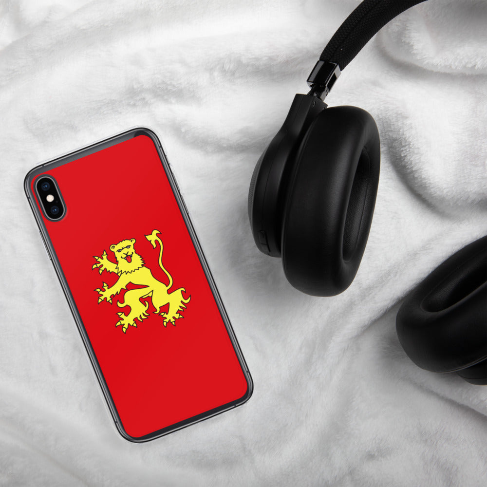 Coque iPhone Drapeau Aveyronnais - Drapeau de l'Aveyron et du Rouergue, blason au lion léopardé Version sans mention - Ici & Là - T-shirts & Souvenirs de chez toi