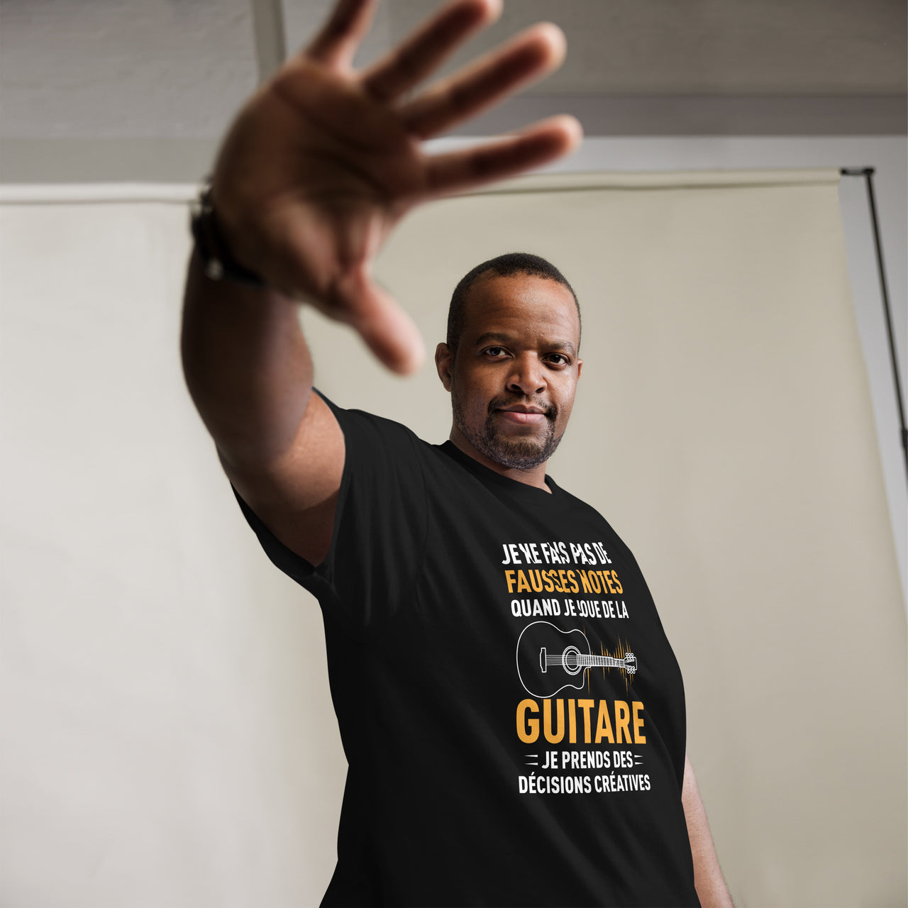 T-shirt Guitare gris clair - Je ne fais pas de fausses notes