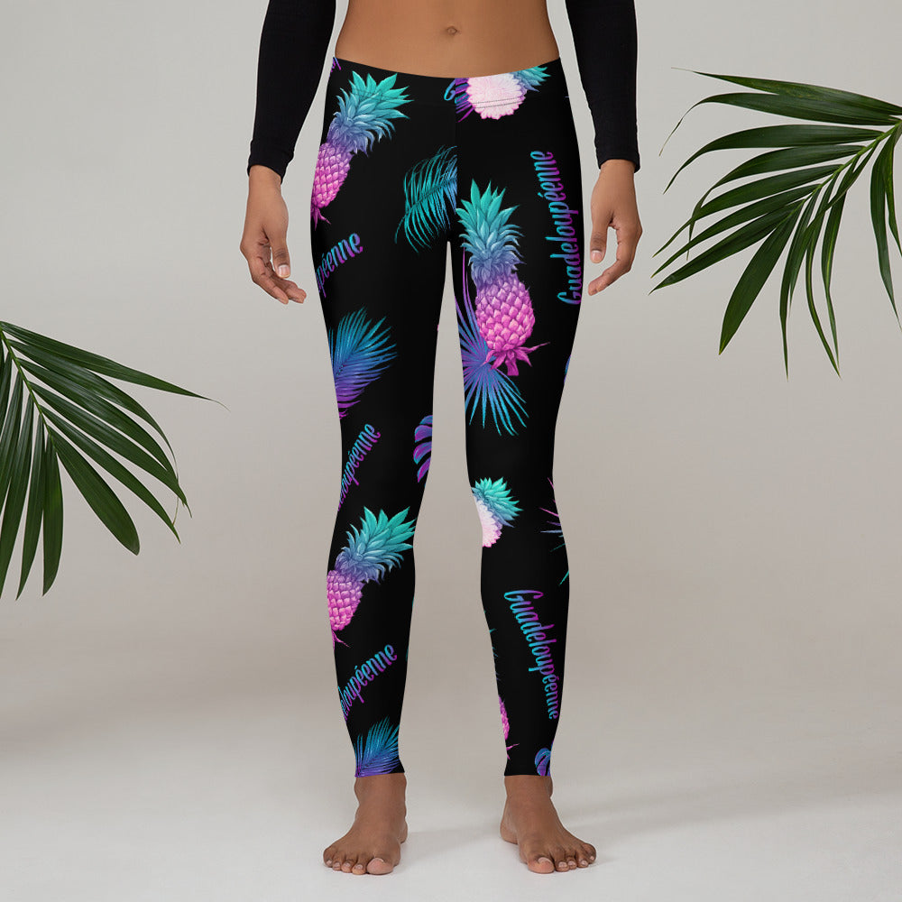 Leggings Guadeloupéens vert - Motif ananas et feuilles tropicales