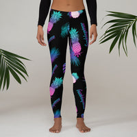 Thumbnail for Leggings Guadeloupéens vert - Motif ananas et feuilles tropicales