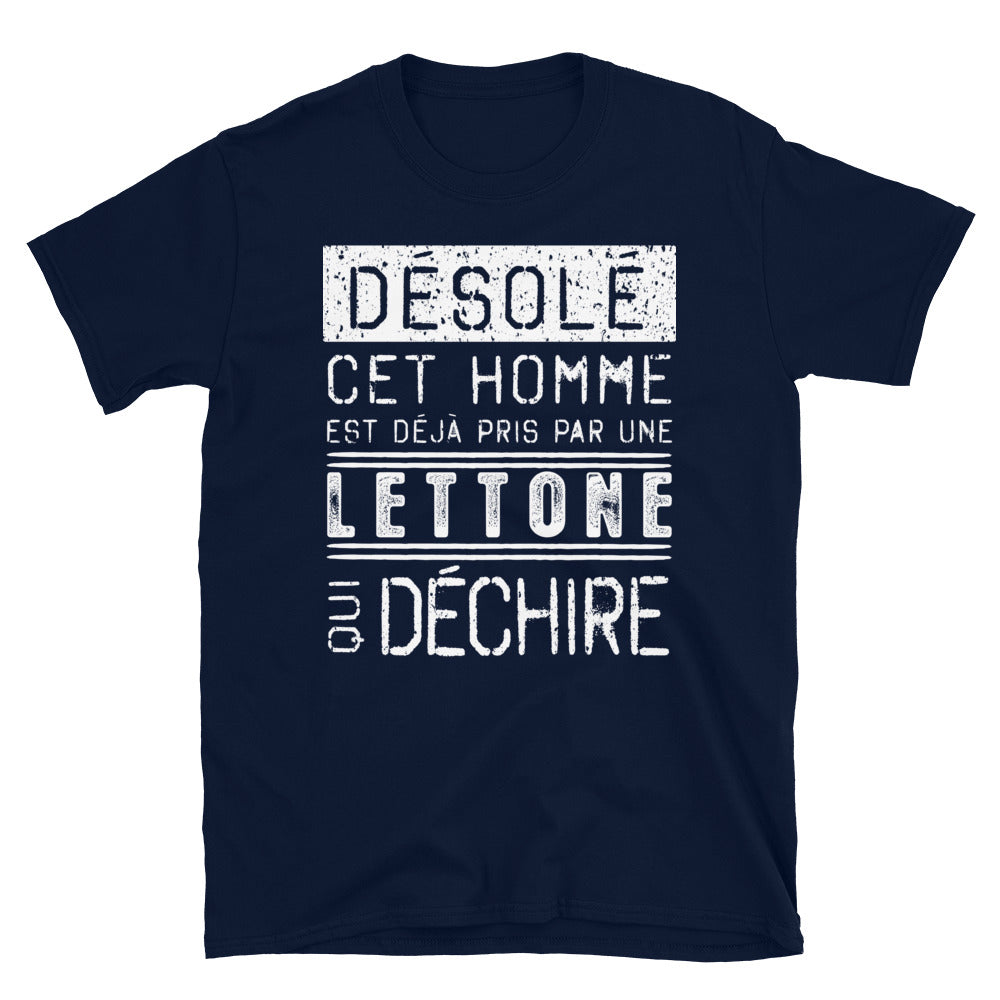 T-shirt Lettone noir dos - Désolé ce mec est pris par une fille qui déchire