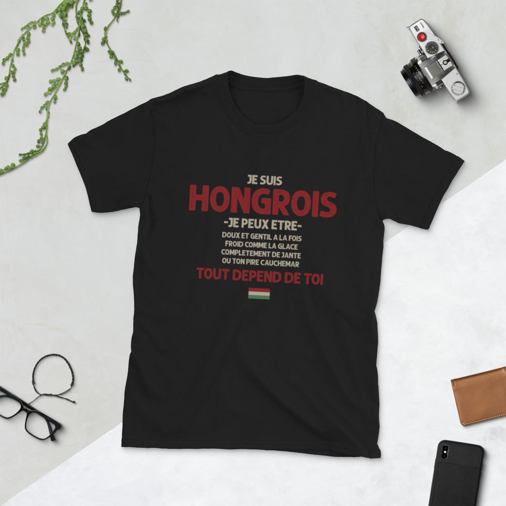 T-shirt Hongrois noir dos - Ça dépend de toi avec humour