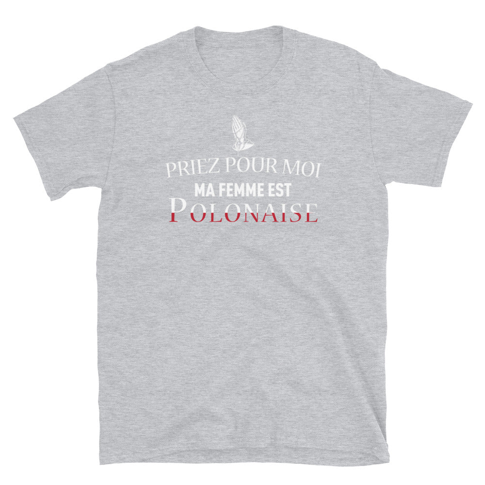 T-shirt Pologne gris foncé dos - Priez pour moi ma femme est Polonaise