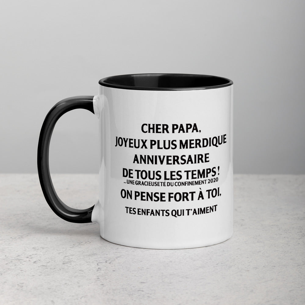 Mug anniversaire père noir - Un joyeux merdique à offrir