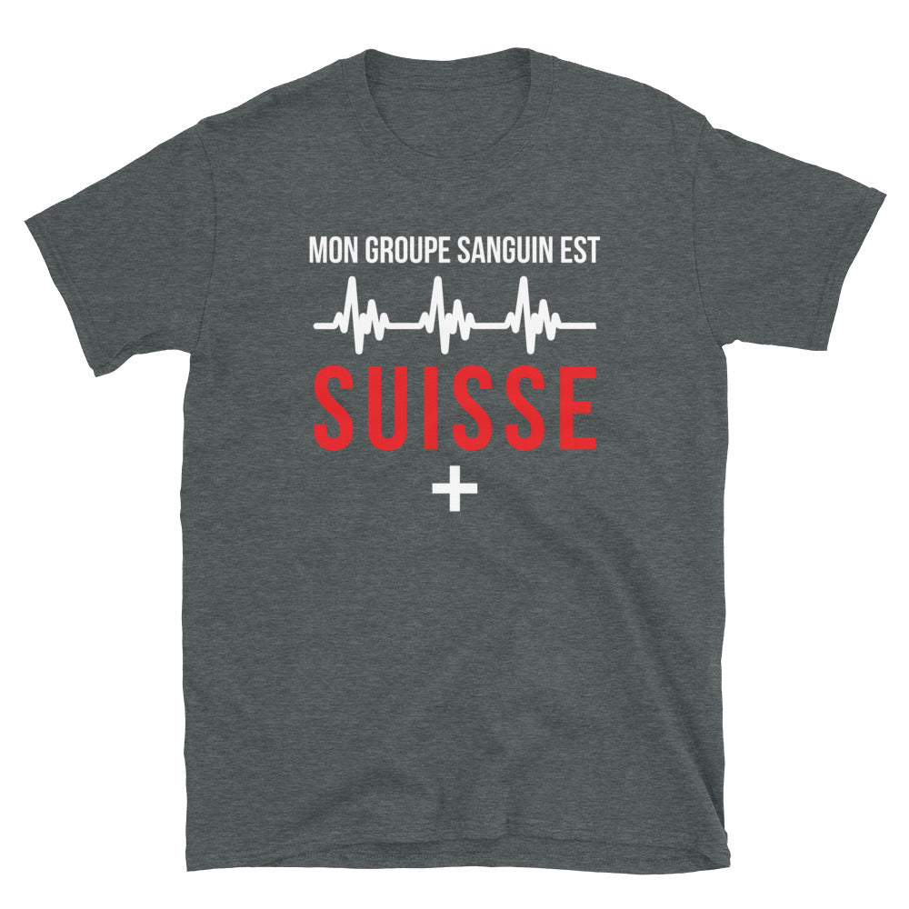 T-shirt Suisse gris foncé chiné - Groupe sanguin humoristique