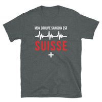 Thumbnail for T-shirt Suisse gris foncé chiné - Groupe sanguin humoristique