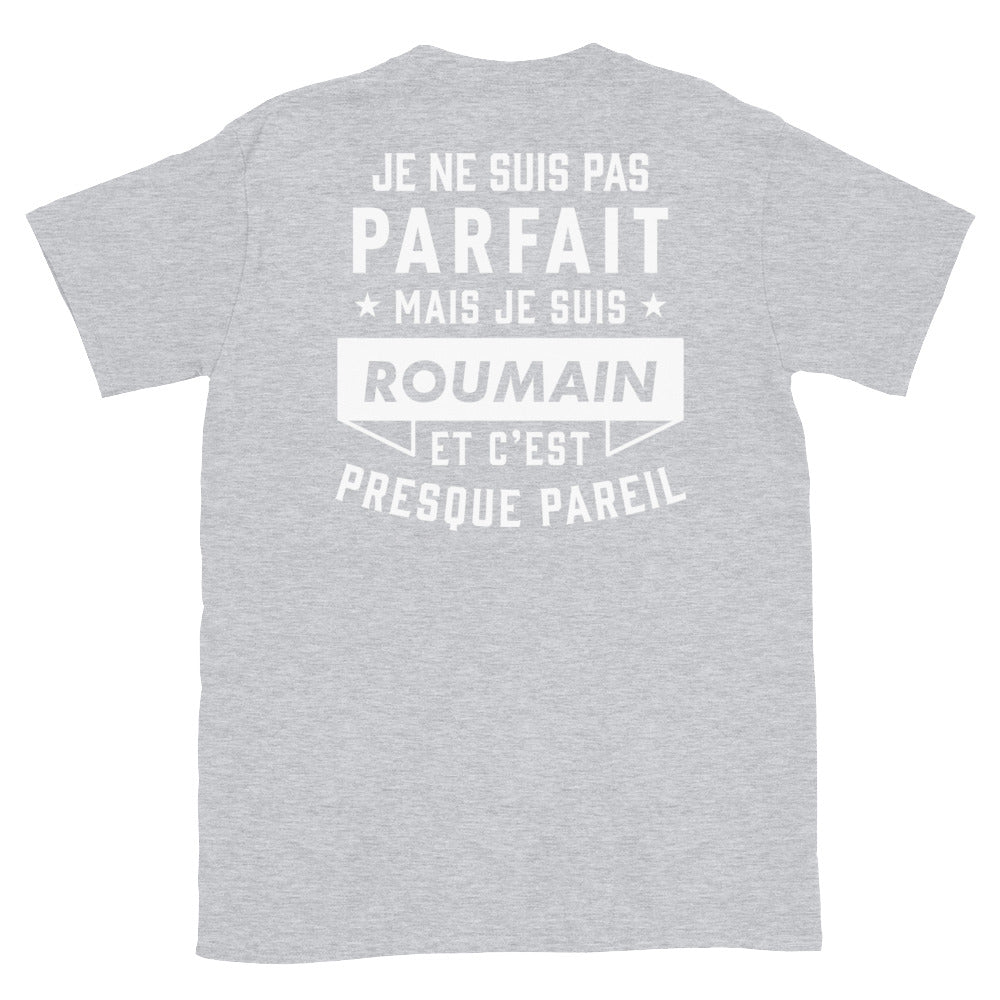 T-shirt Roumain bleu marine dos - Je ne suis pas parfait mais.