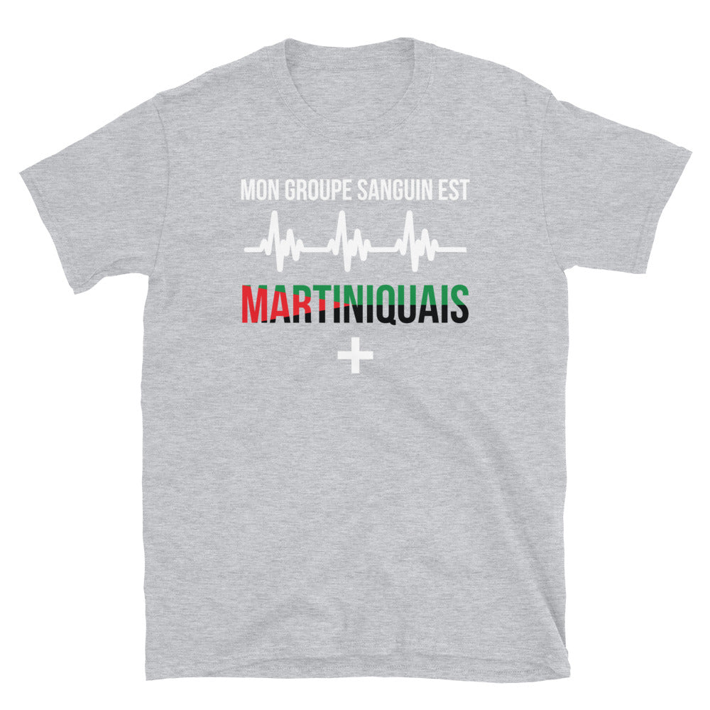T-shirt Martiniquais gris foncé chiné dos - Groupe sanguin humoristique