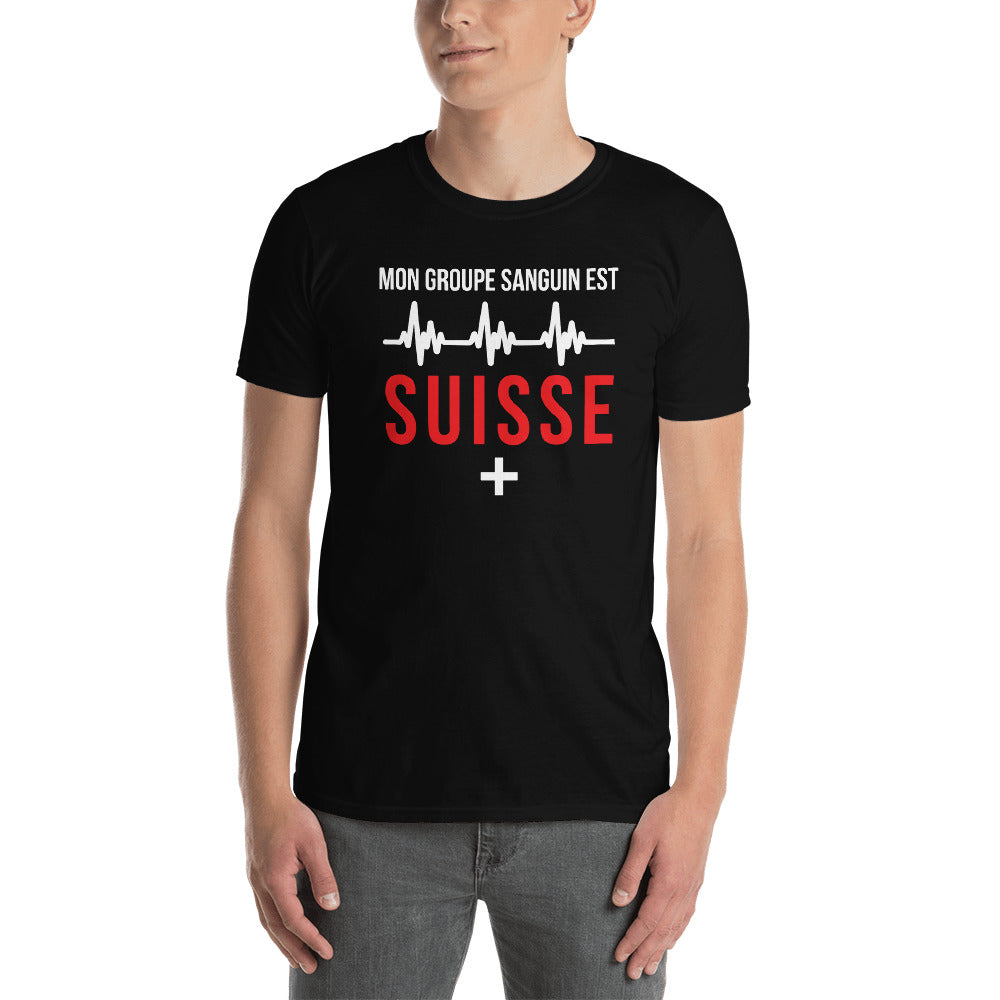 T-shirt Suisse noir dos - Groupe sanguin humoristique