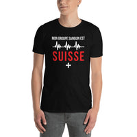 Thumbnail for T-shirt Suisse noir dos - Groupe sanguin humoristique