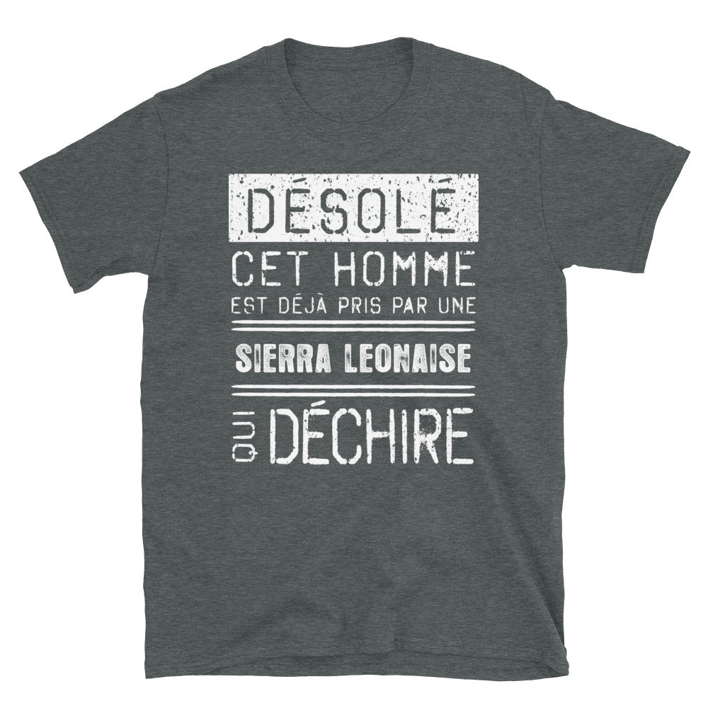 T-shirt Sierra Leone bleu marine - Désolé ce mec est pris par une fille qui déchire