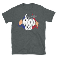 Thumbnail for T-shirt Bretagne gris foncé chiné dos - Super héros breton avec humour