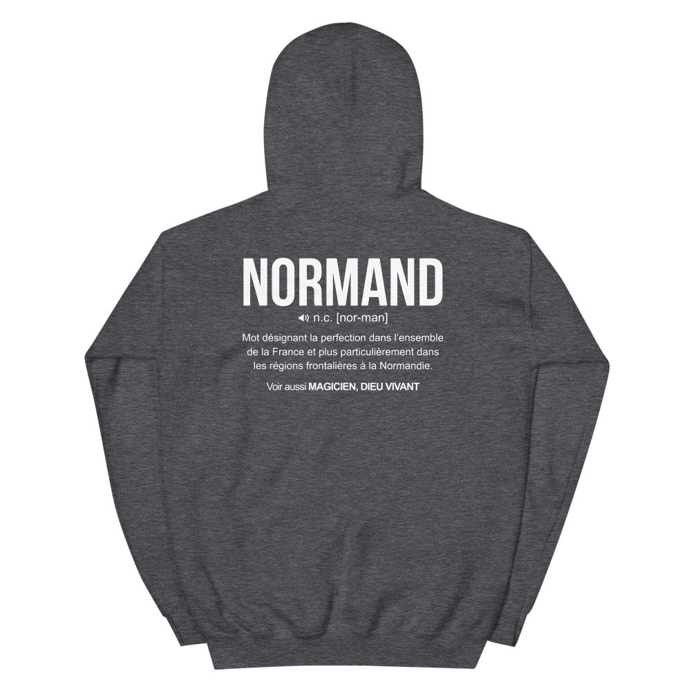Sweat à capuche Normand rouge dos - Définition humoristique
