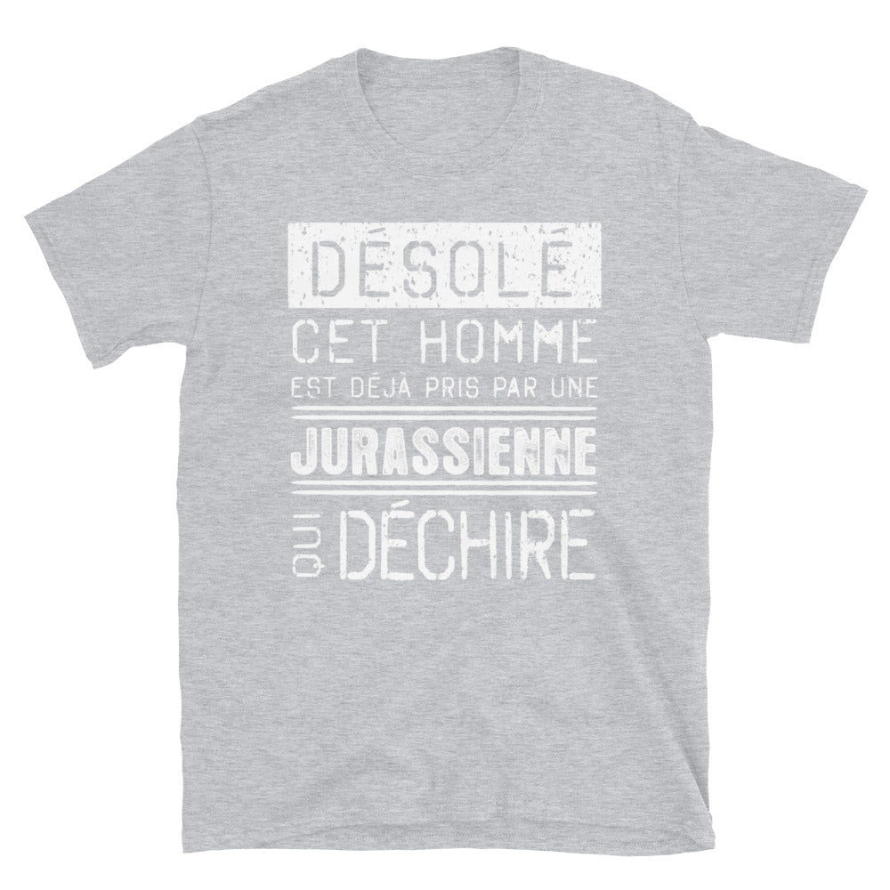 T-shirt Jura bleu marine dos - Désolé ce mec est pris par une fille qui déchire