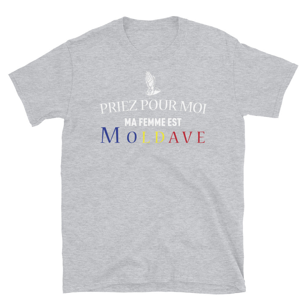 T-shirt Moldavie bleu marine dos - Priez pour moi ma femme est Moldave