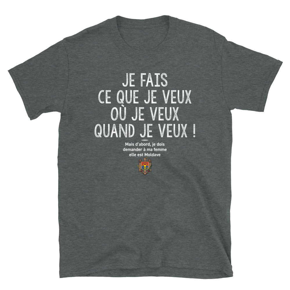T-shirt Moldave gris foncé chiné - Je fais ce que je veux mais ma femme est Moldave