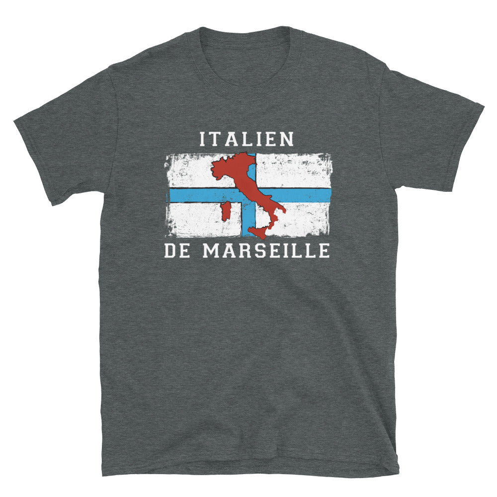 T-shirt Marseille bleu marine dos - Italien de Marseille, drapeau et carte