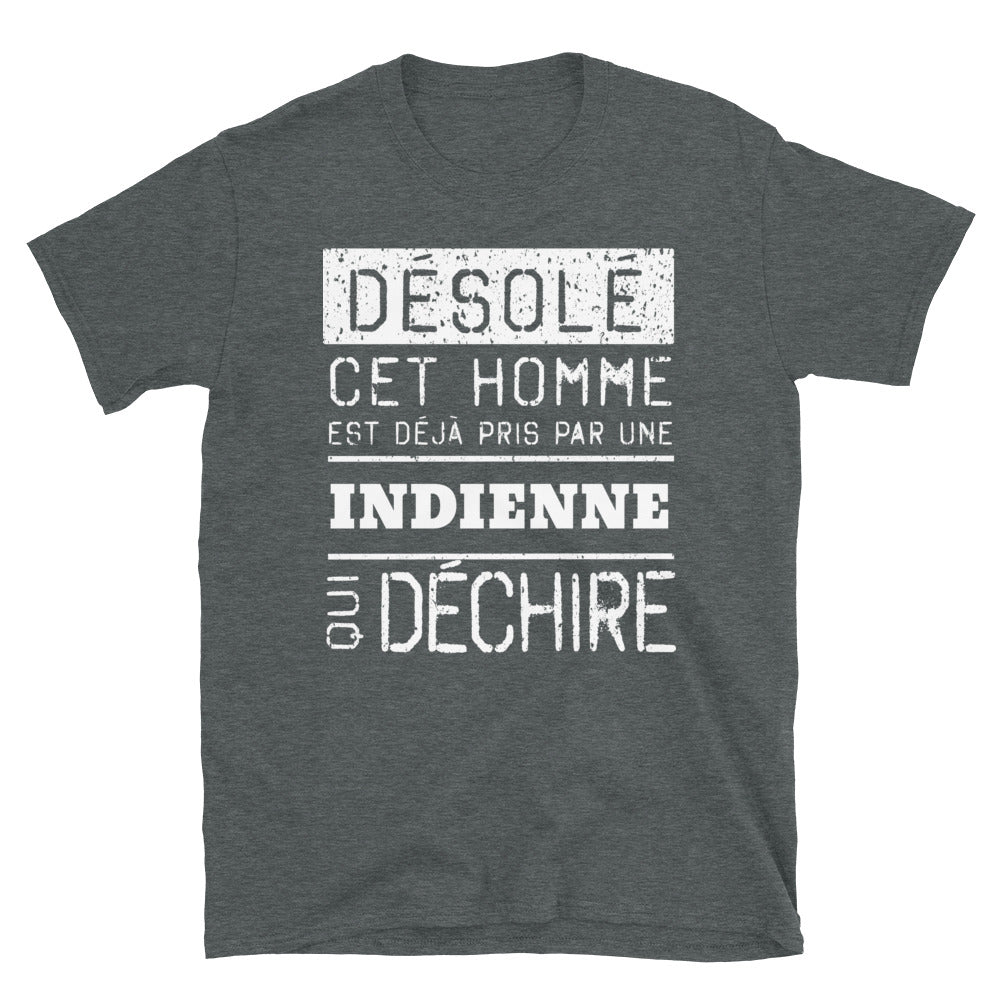 T-shirt Indienne bleu marine - Désolé ce mec est pris par une fille qui déchire