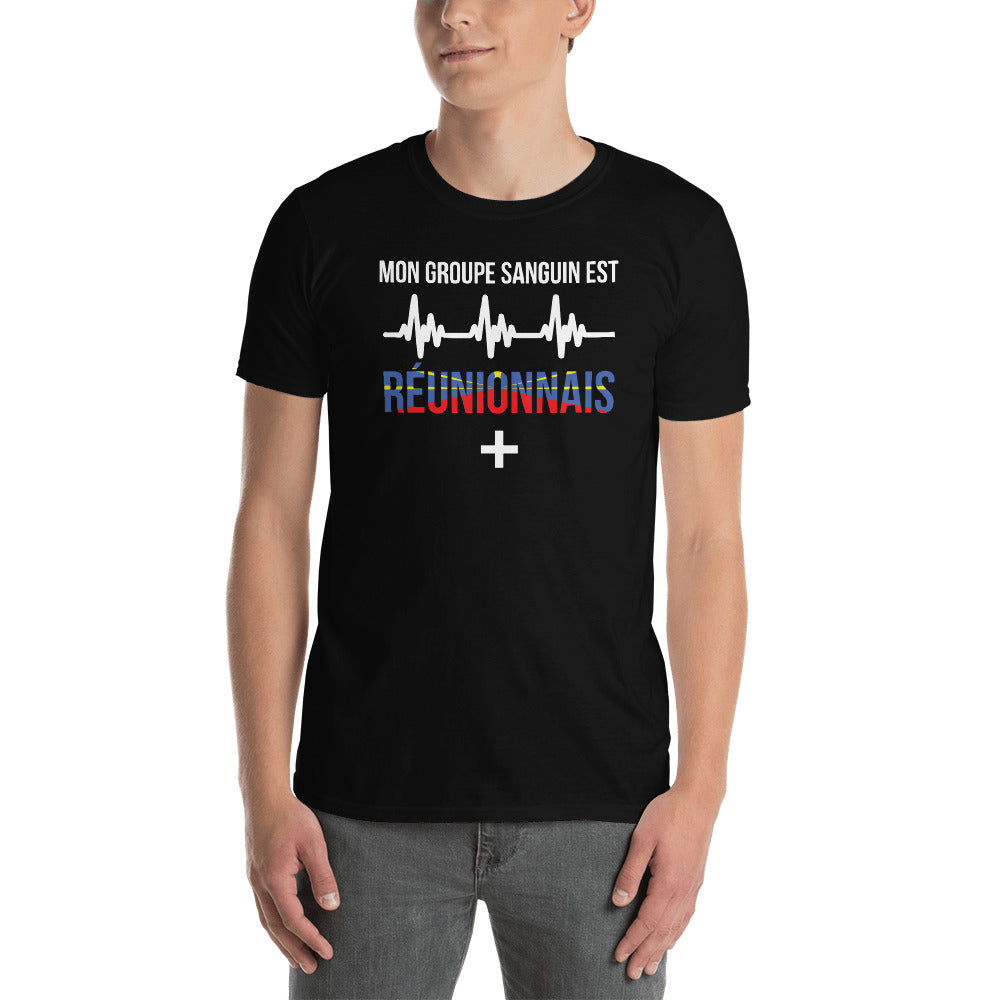 T-shirt Réunion noir dos - design groupe sanguin humoristique
