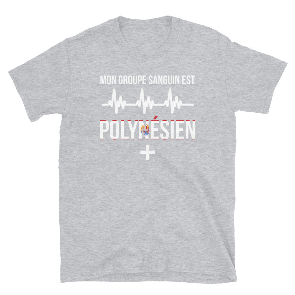 T-shirt Polynésien gris foncé chiné dos - Groupe sanguin humoristique