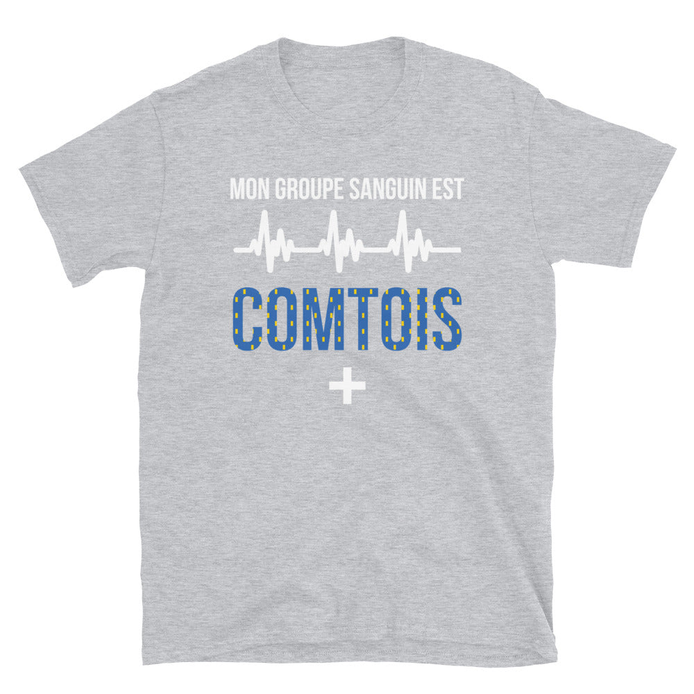 T-shirt Franche-Comté gris foncé chiné dos - Fierté du groupe sanguin comtois