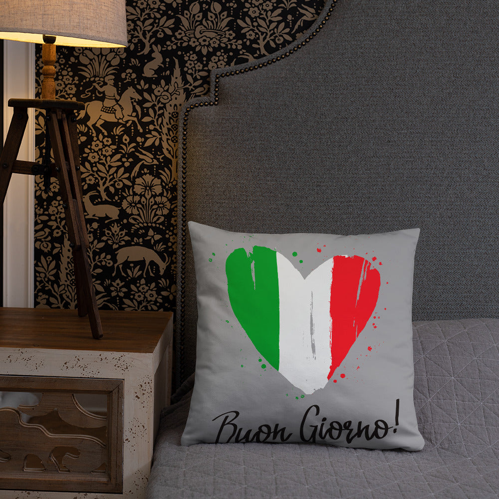 Coeur au couleur du drapeau Italien - Coussin imprimé bongiorno - Ici & Là - T-shirts & Souvenirs de chez toi