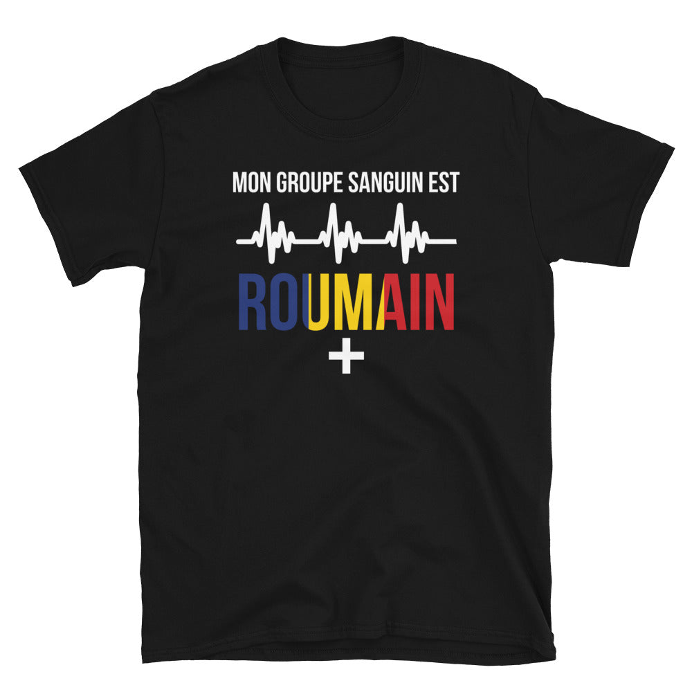 T-shirt Roumain noir - Groupe sanguin humoristique