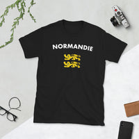 Thumbnail for T-shirt Normandie noir dos - Deux lions léopardés humoristiques
