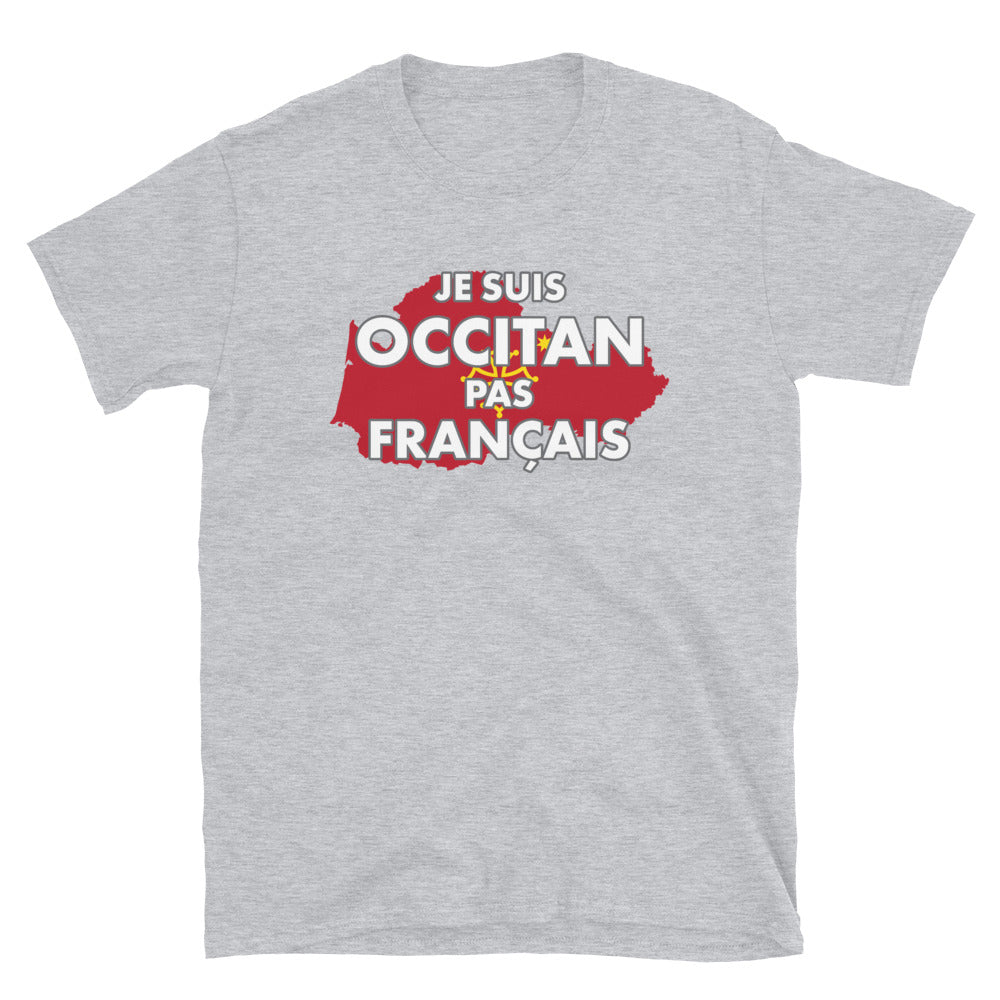 T-shirt Occitan gris sport dos - Occitan pas Français avec drapeau