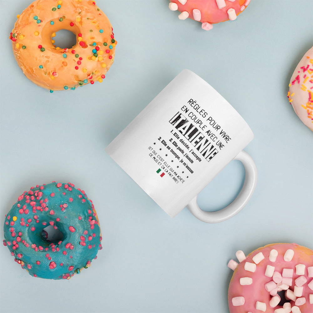 Mug Italie blanc - Règle pour vivre avec une italienne