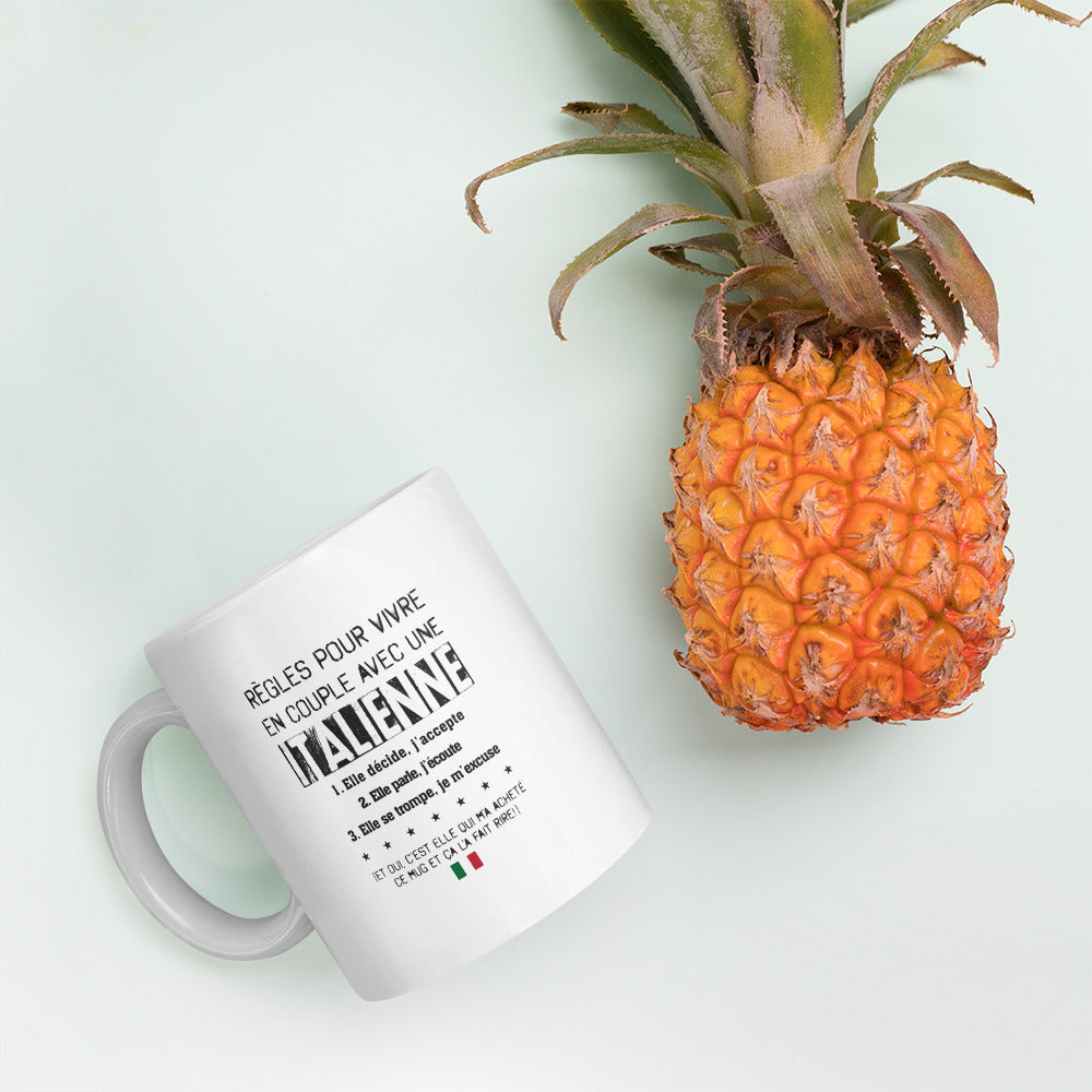 Mug Italie blanc - Règle pour vivre avec une italienne
