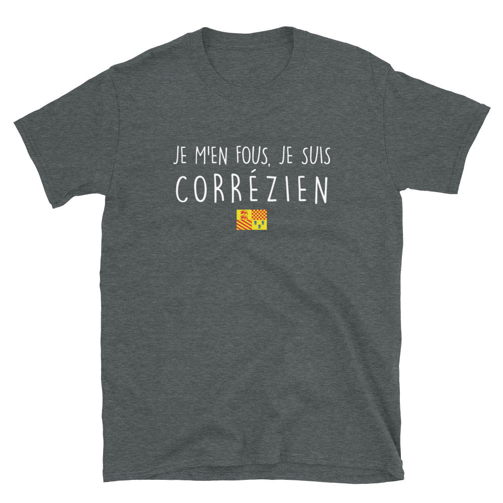 T-shirt Corrèze gris foncé chiné - Je m'en fous, je suis fier !