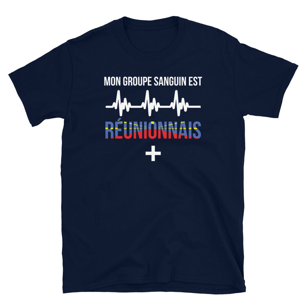 T-shirt Réunion marine dos - design groupe sanguin humoristique