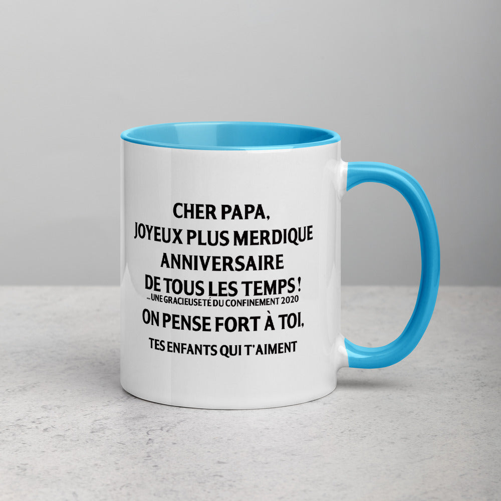 Mug anniversaire père rouge - Un joyeux merdique à offrir