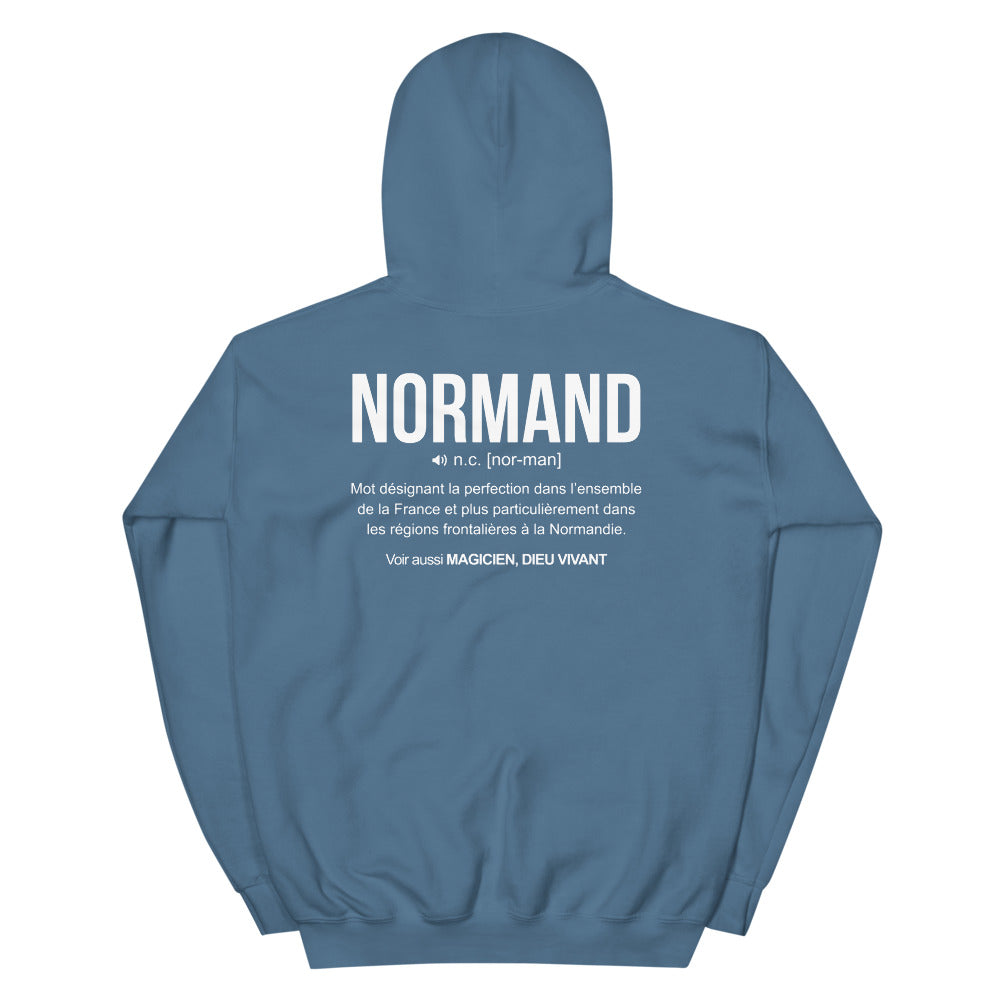 Sweat à capuche Normand gris foncé chiné dos - Définition humoristique