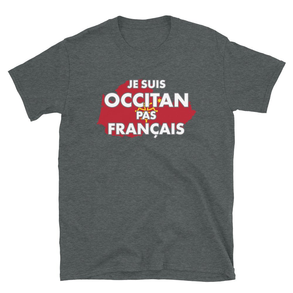 T-shirt Occitan gris sport - Occitan pas Français avec drapeau