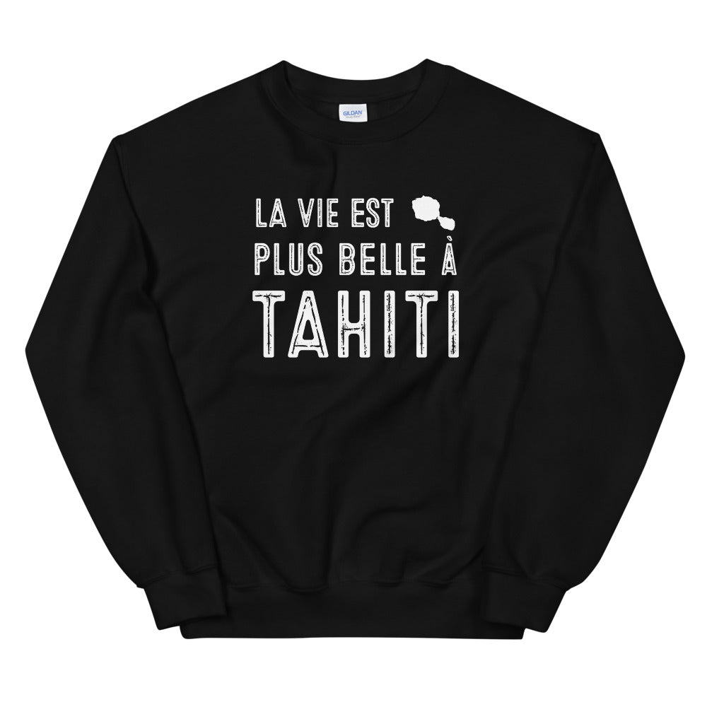 Sweatshirt Tahiti bleu marine dos - La vie est plus belle à Tahiti